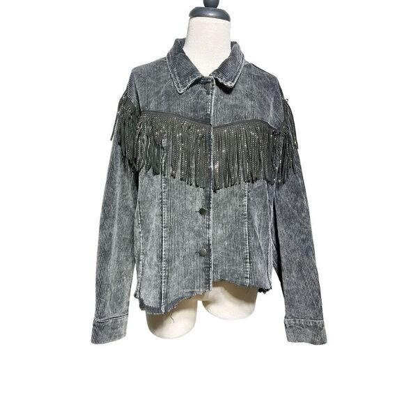 POL Distressed Corduroy Fringed Western Inspired Nashville Jacket Small - Picture 1 of 5